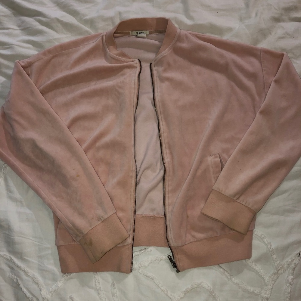 Forever 21 Pink Zip-up Velvet Bomber Jacket